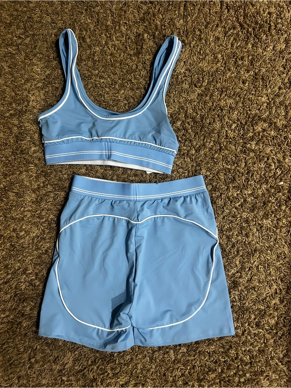 ALO Yoga Women Blue Swim Crop Top & Swim Shorts Set